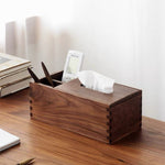 Natural wood tissue box cover with smooth walnut grain finish