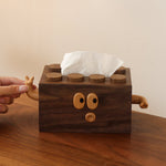 Natural wood tissue holder with smooth walnut grain finish