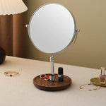 Natural wood vanity mirror with smooth walnut grain finish