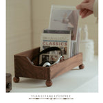 Natural wood vinyl record rack with smooth walnut grain finish