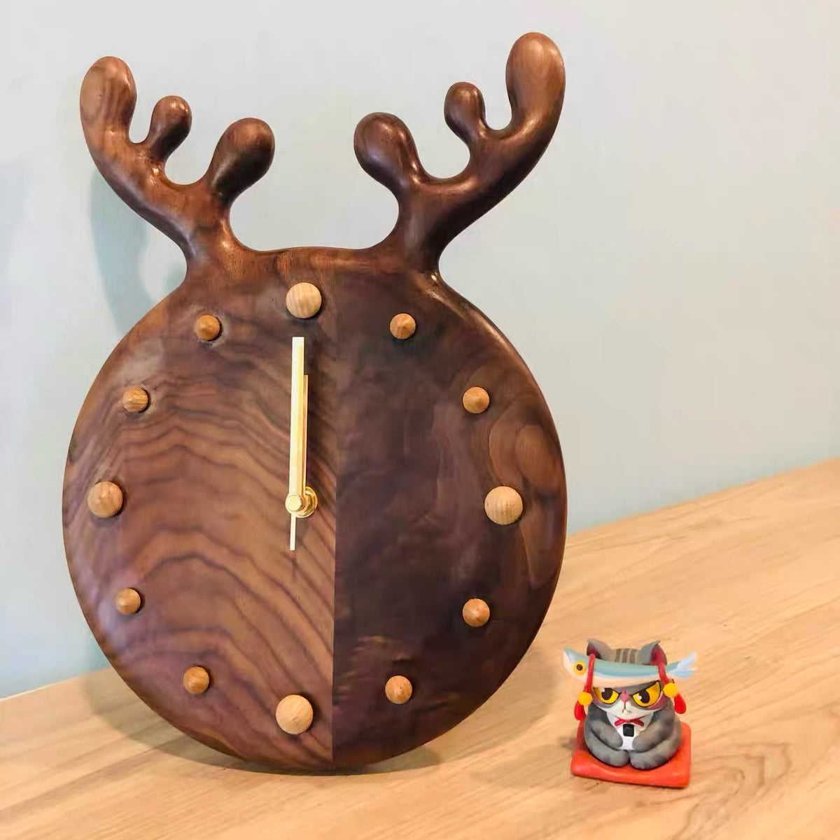 Natural wood wall clock with smooth walnut grain finish