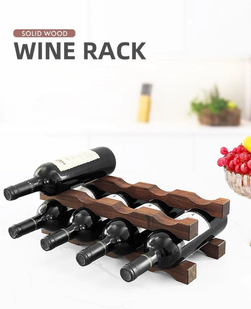 Natural wood wine rack with smooth walnut grain finish