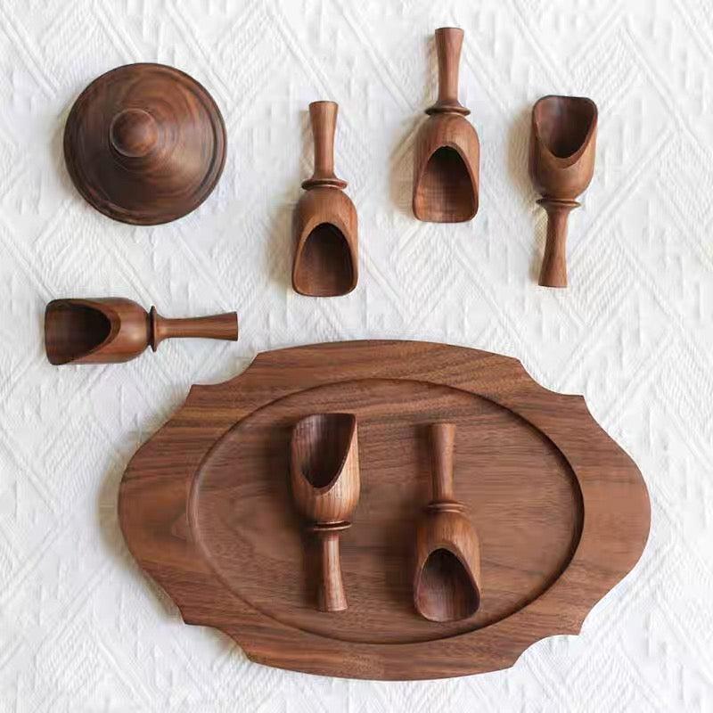 One scoop wooden coffee spoon made from natural walnut wood