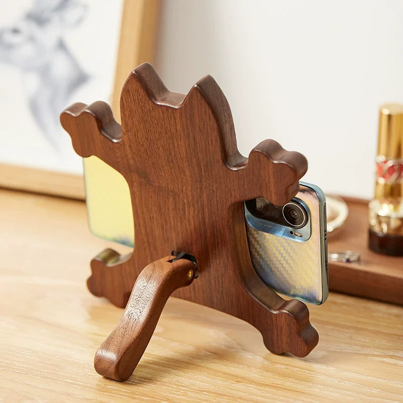 Oops cat wooden phone holder made from natural walnut wood