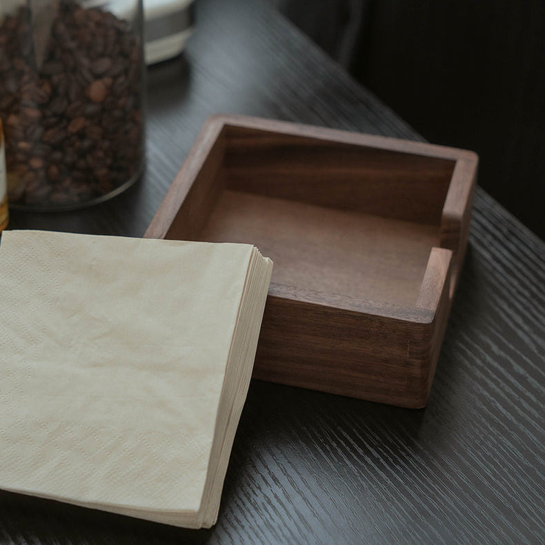 Open Top Solid Black Walnut Tissue Box