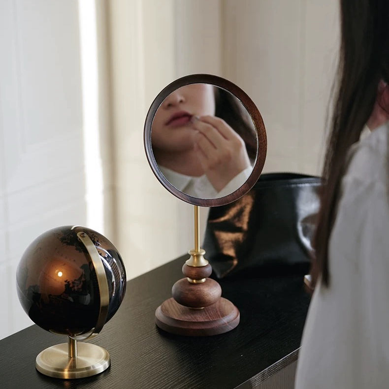 Orbit wooden mirror made from natural walnut wood