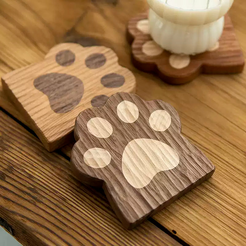 Pawprint Handcrafted Solid Wood Coaster Set