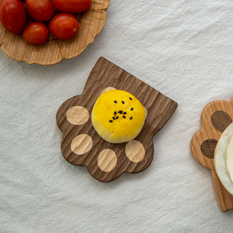 Pawprint wooden coaster set made from natural solid wood
