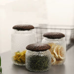 Pebble Textured Glass Coffee Canister Set with Solid Walnut Lids
