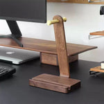 Pillar wooden headphone holder made from natural walnut wood
