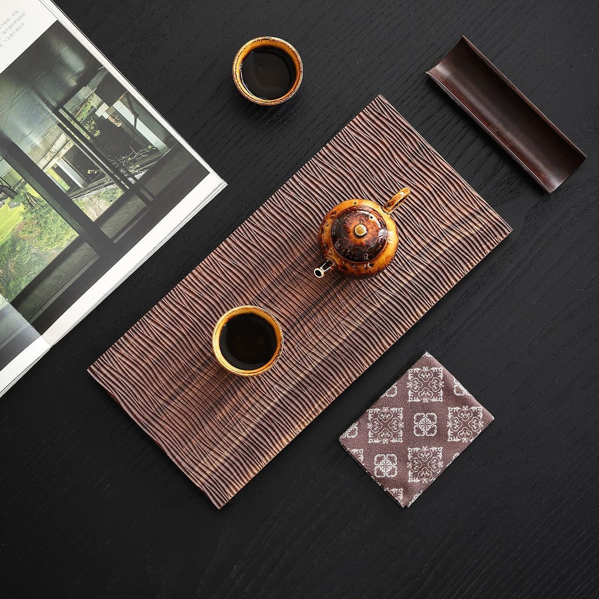 Pinstripe Solid Walnut Tea Tray