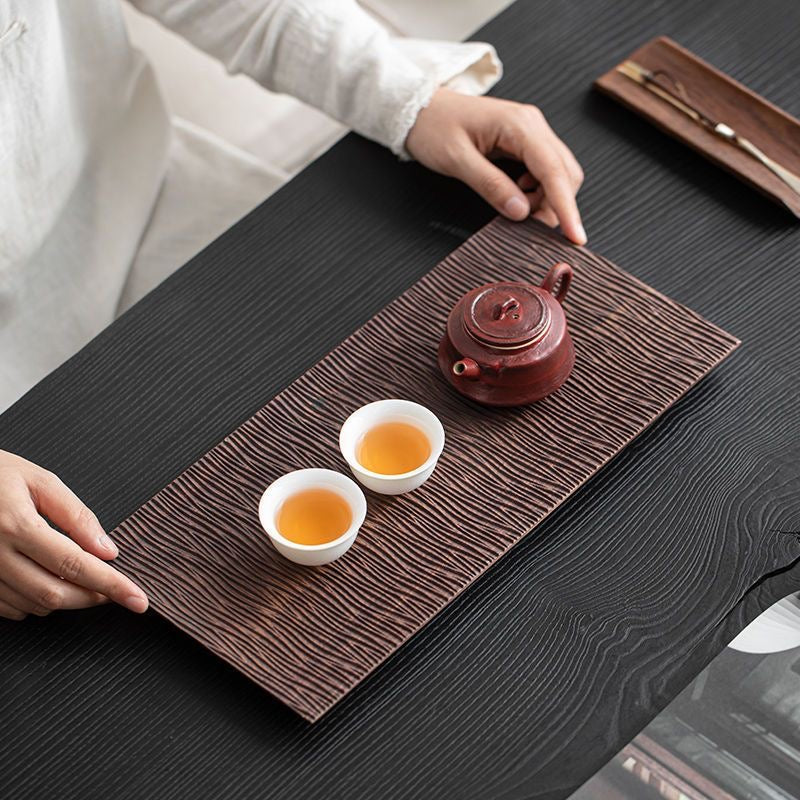 Pinstripe wooden tea tray made from natural walnut wood
