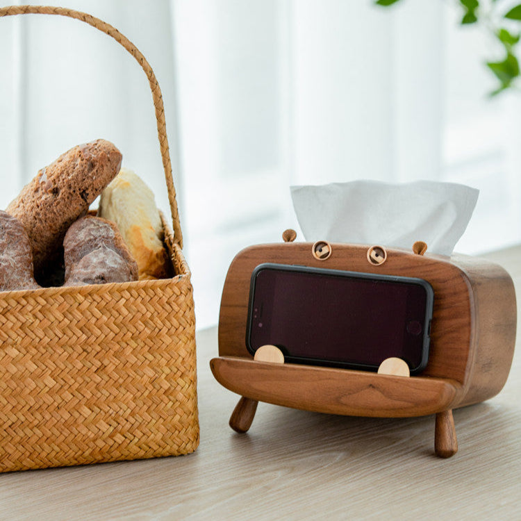 Plump hippo solid walnut tissue box with unique animal design