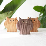 Poker Face Handcrafted Solid Wood Cat Coaster Set