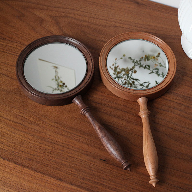 Portable wooden hand mirror with premium natural texture