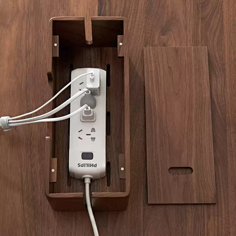 Power House Solid Black Walnut Power Strip Organizer Box