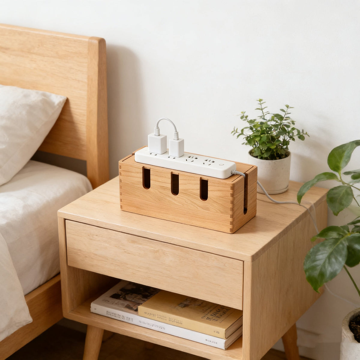 Power house wooden cable management box made from solid wood