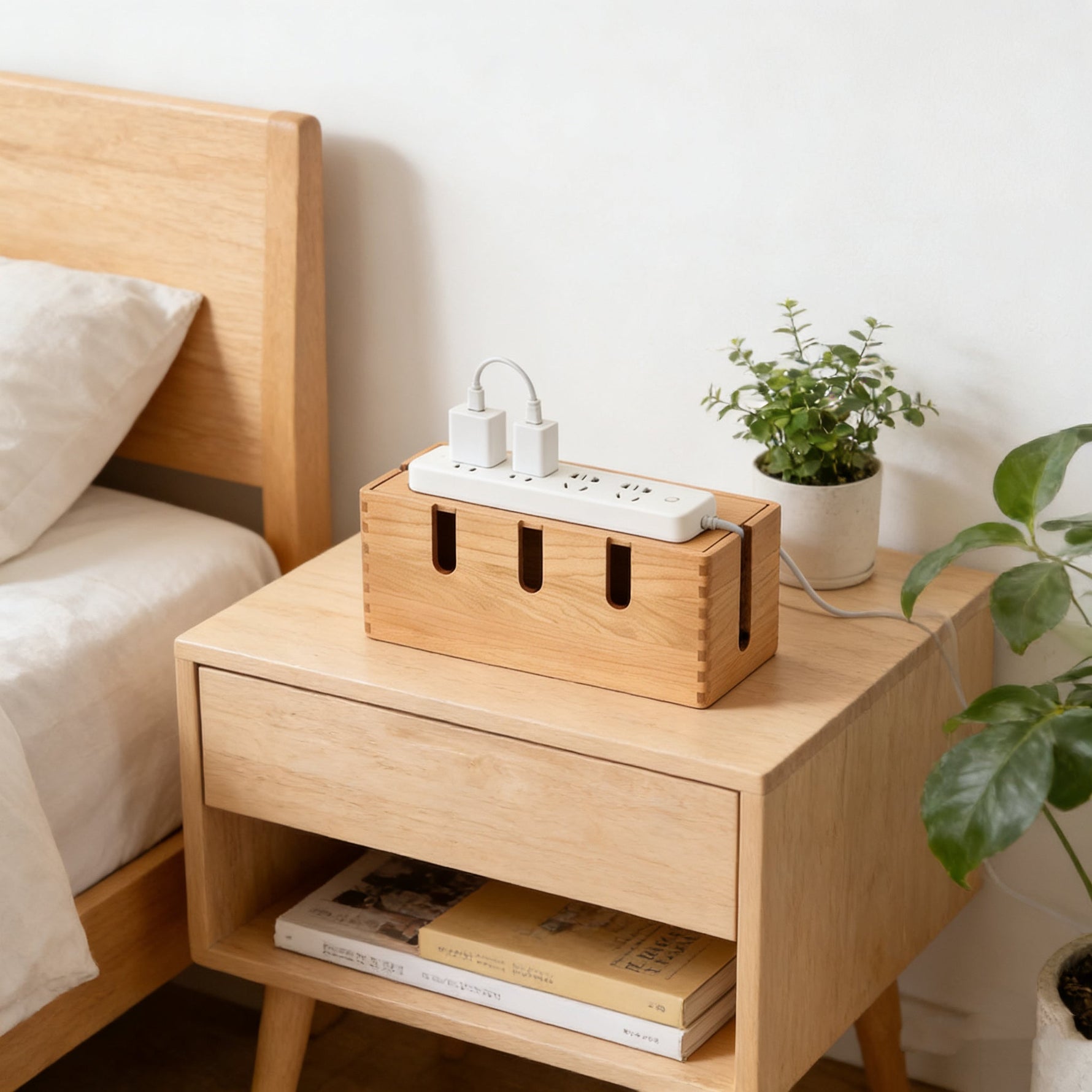 Power house wooden cable management box made from solid wood