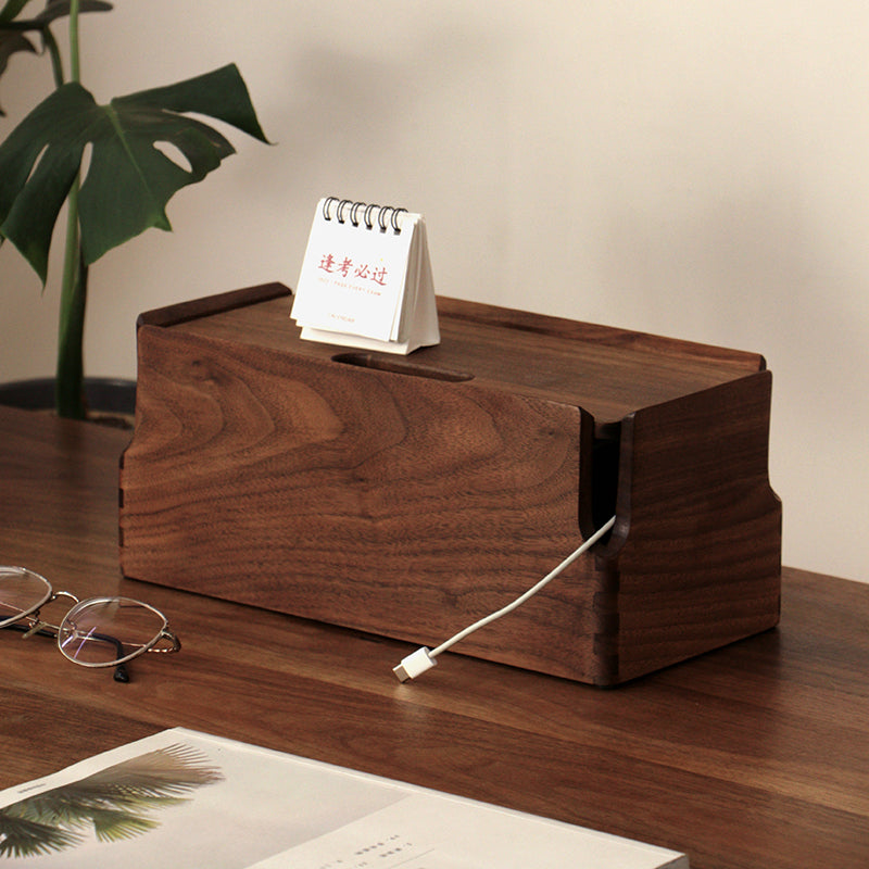 Premium black walnut desk accessory with functional design