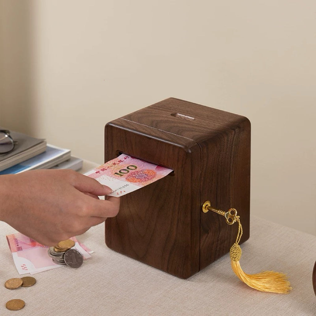 Premium walnut money box for everyday savings