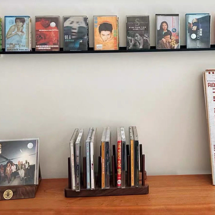 Premium wooden CD display stand with elegant natural texture