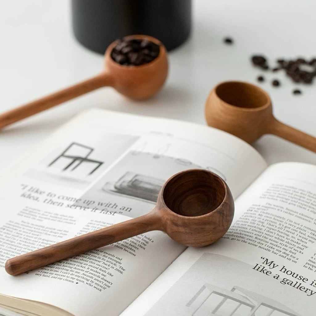 Premium wooden coffee scoop with natural texture