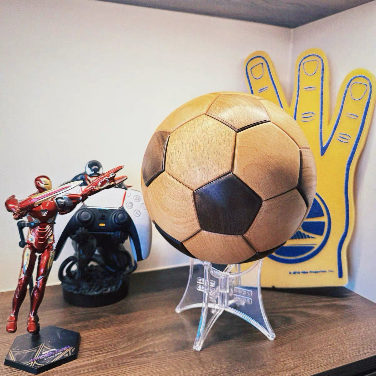 Premium wooden soccer ornament with natural texture
