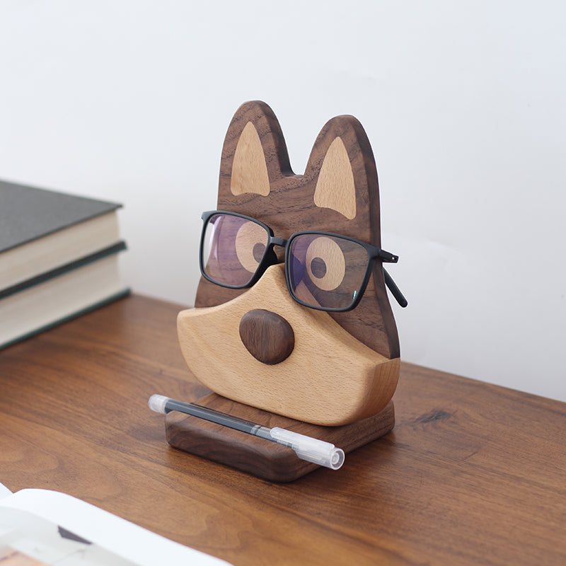 Puppy Solid Wood Eyeglass Holder & Phone Stand