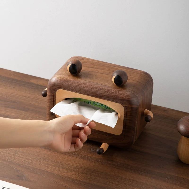 Ribbit wooden tissue box made from natural walnut wood