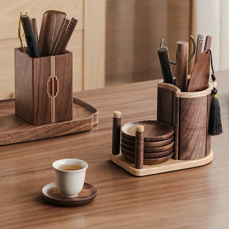 Ritual Solid Walnut Tea Ceremony Set (Set of 6)