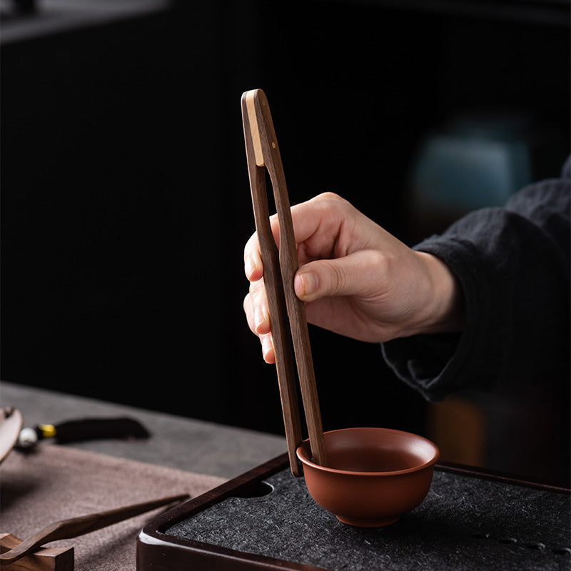 Ritual wooden tea set made from natural walnut wood