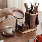 Ritual wooden tea set made from natural walnut wood