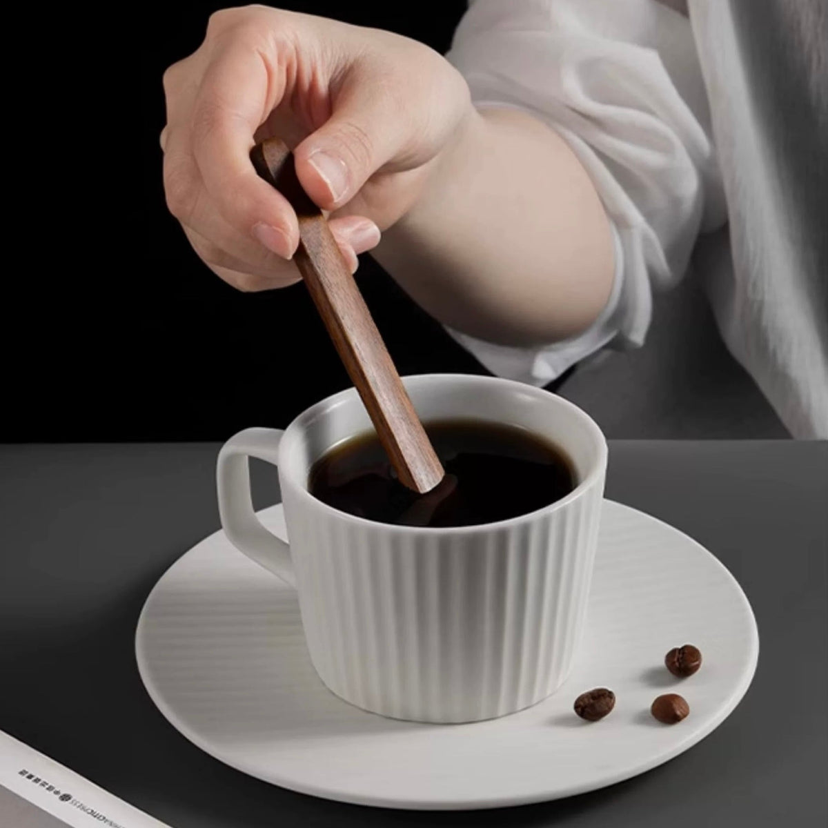 Set of 2 solid walnut coffee stirring sticks for beverages