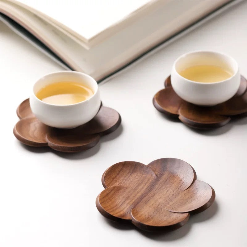 Set of 4 solid walnut drink coasters for table protection