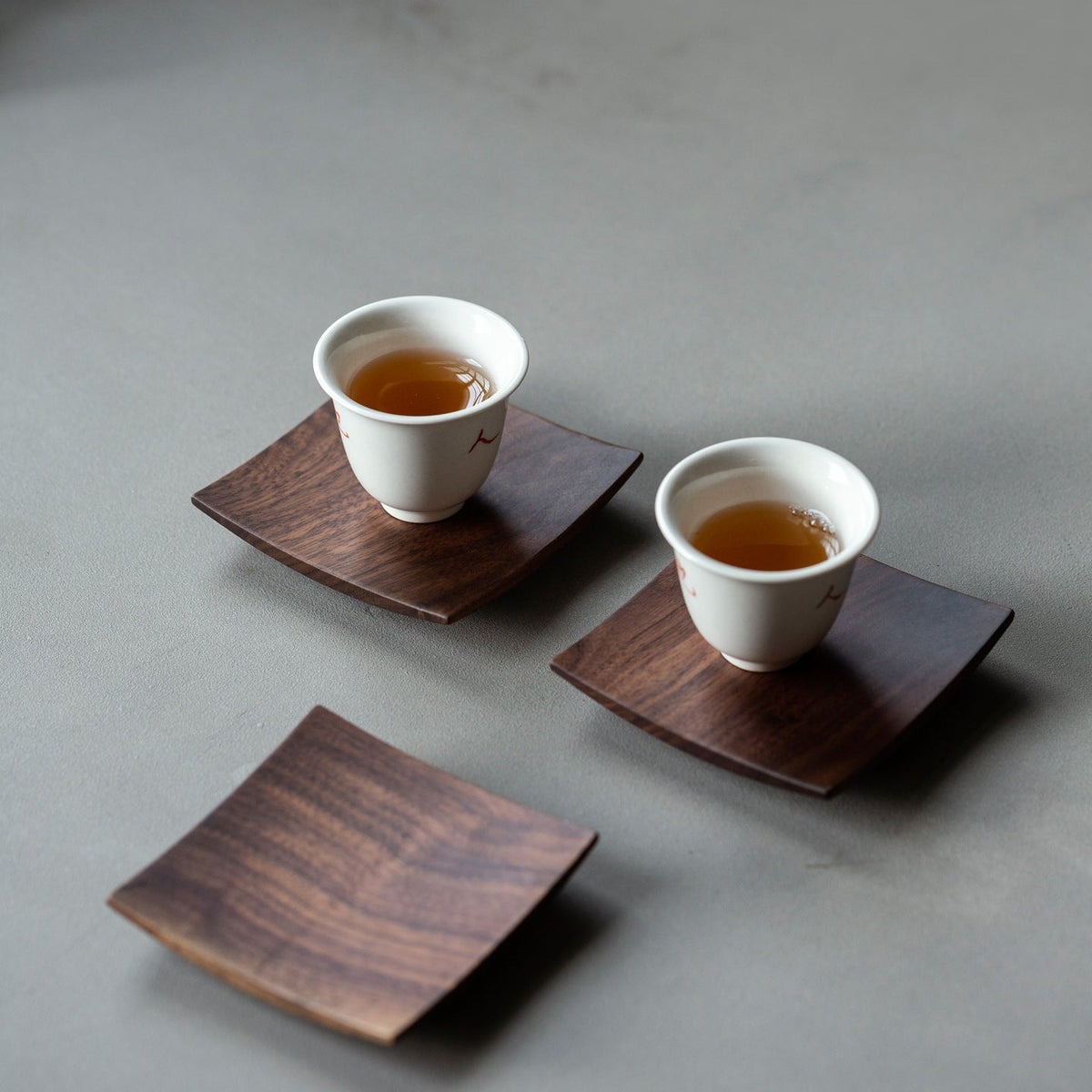 Set of 6 solid walnut drink coasters with storage holder