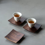 Set of 6 solid walnut drink coasters with storage holder