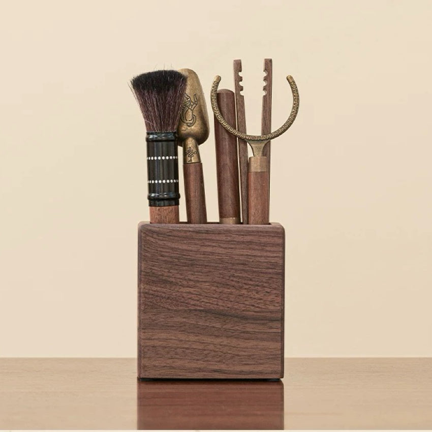 Set of 6 solid walnut tea accessories for serving
