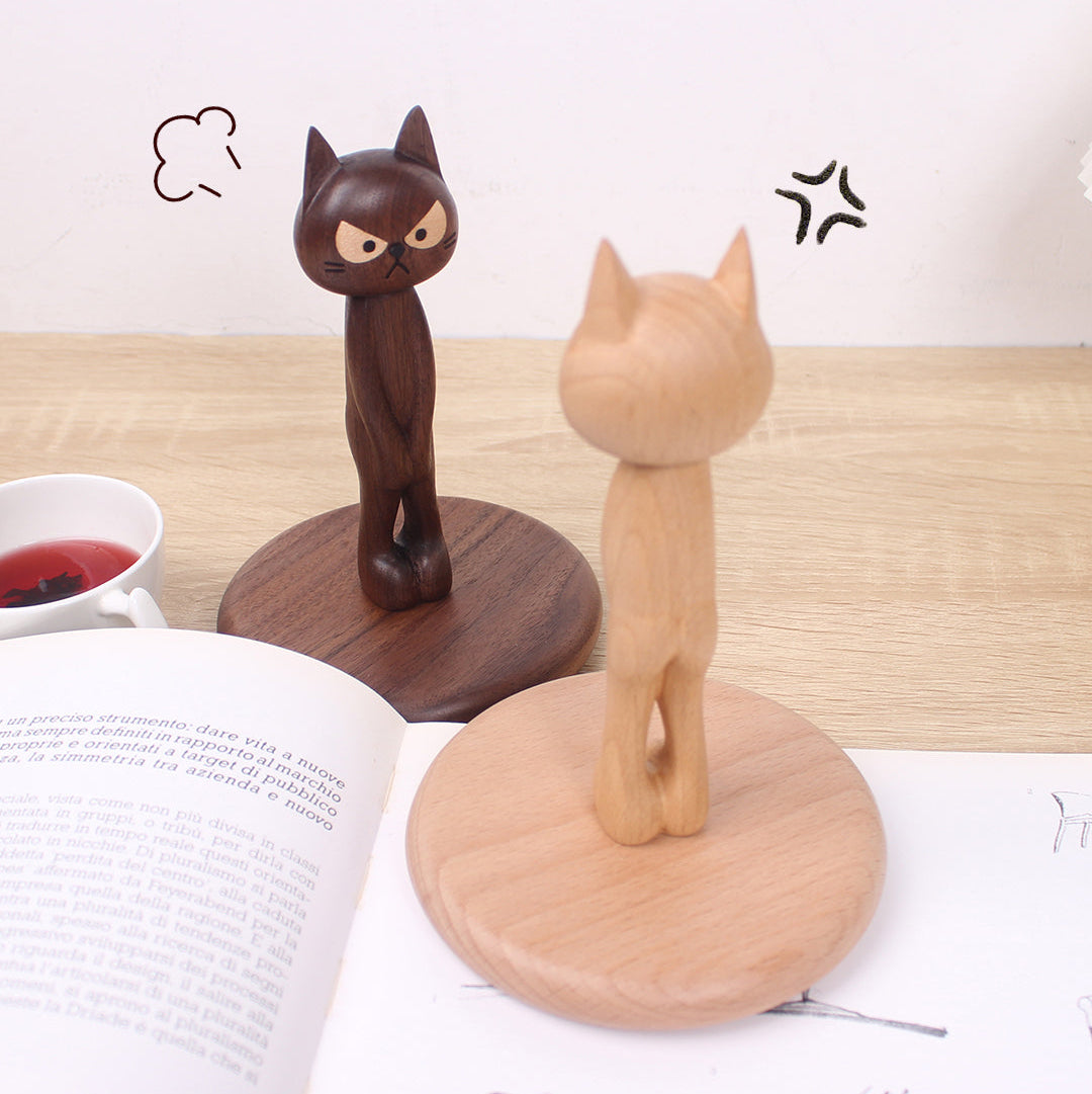 Shy kitty wooden tissue holder made from natural walnut wood