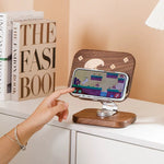 Sidekick wooden device stand made from natural walnut wood