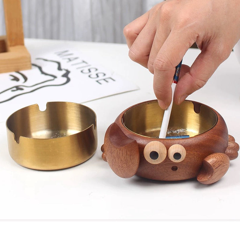 Snappy Solid Wood Crab Ashtray