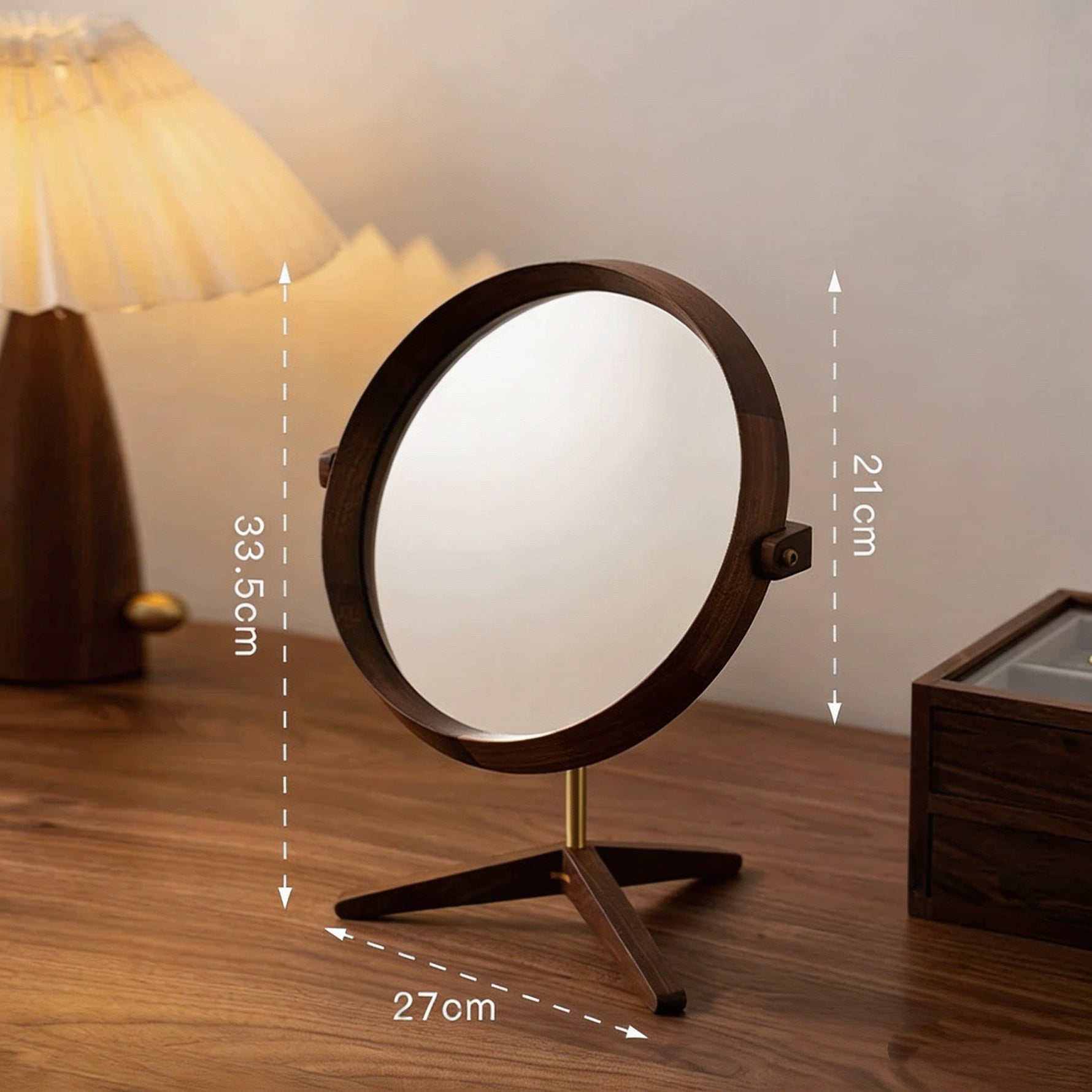 Solid Walnut LED Tabletop Mirror