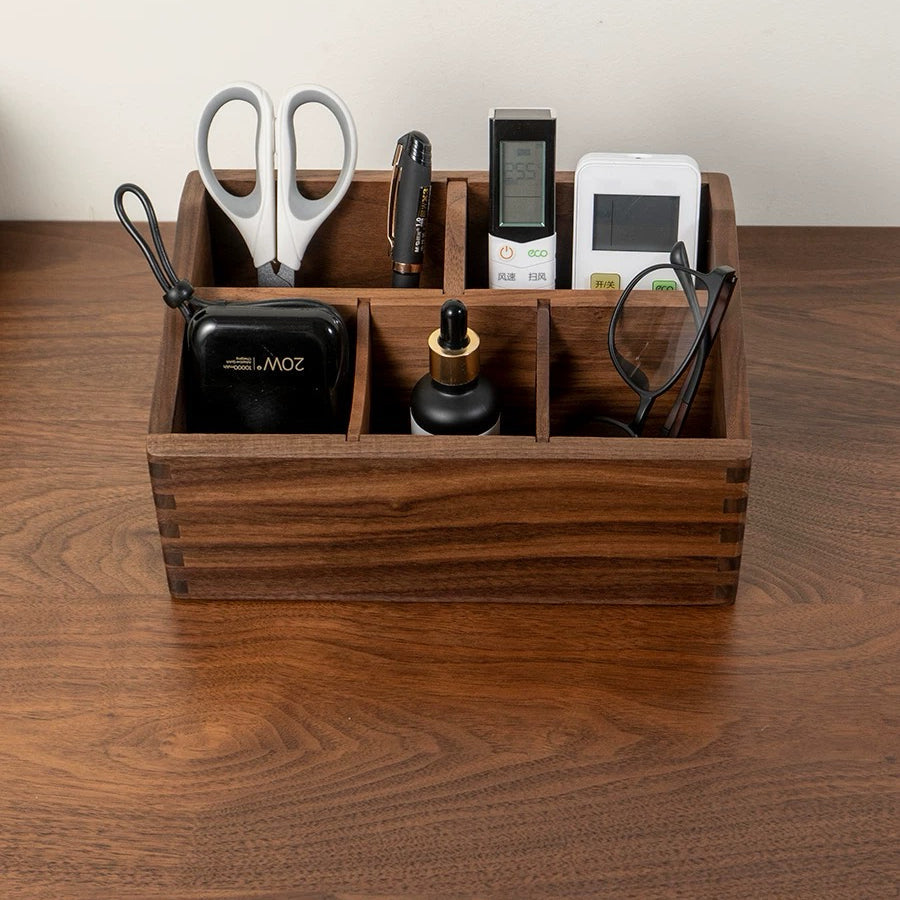 Solid black walnut remote and desktop organizer box