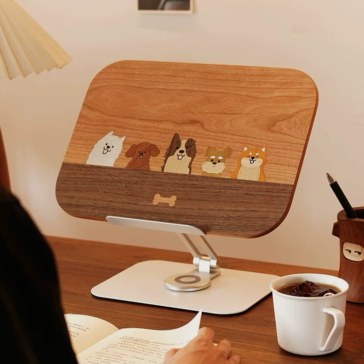 Solid walnut 360° adjustable book and tablet stand