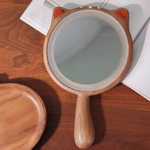 Solid walnut LED makeup mirror with kitten design