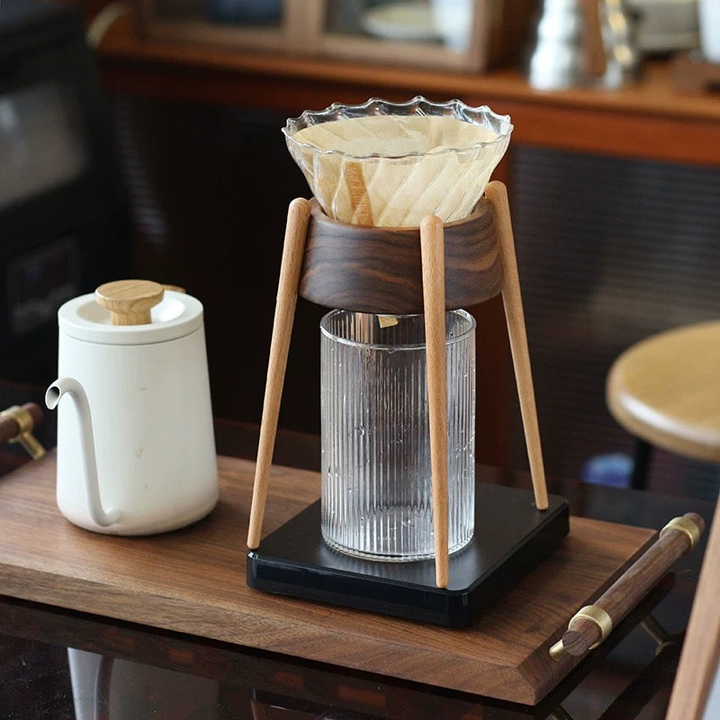 Solid walnut V60 coffee dripper stand for manual brewing