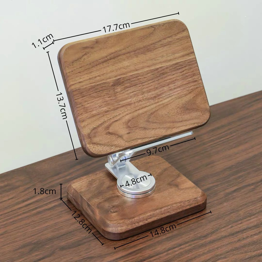 Solid walnut adjustable device holder for home office setup
