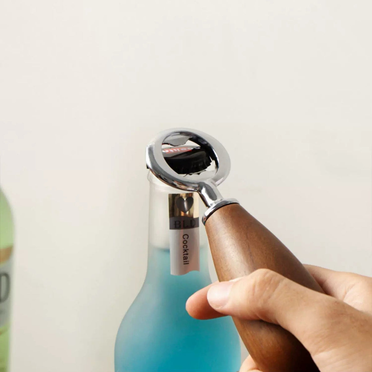 Solid walnut beer opener for home bar and kitchen use