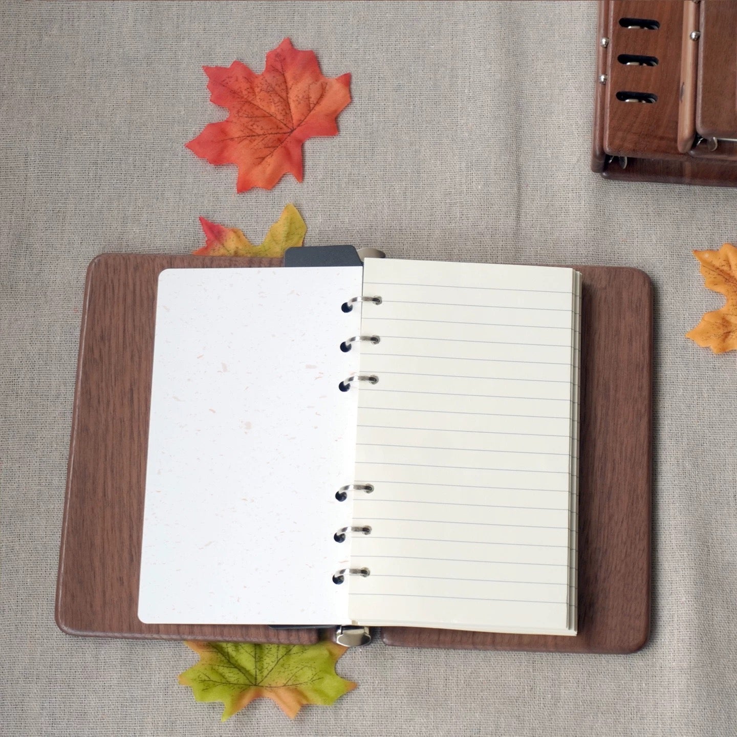 Solid walnut binder notebook with minimalist design