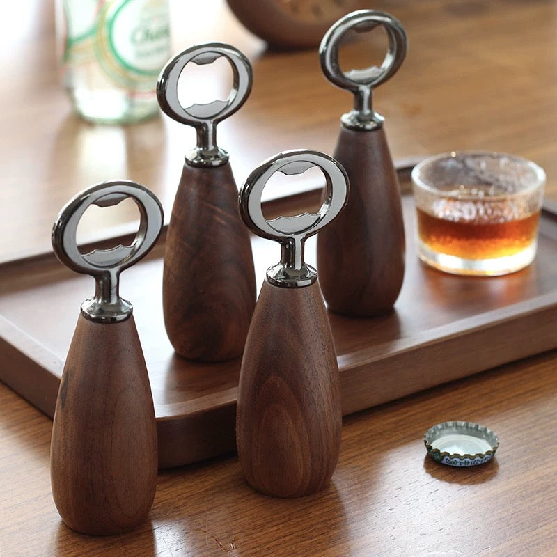 Solid walnut bottle opener with chunky design