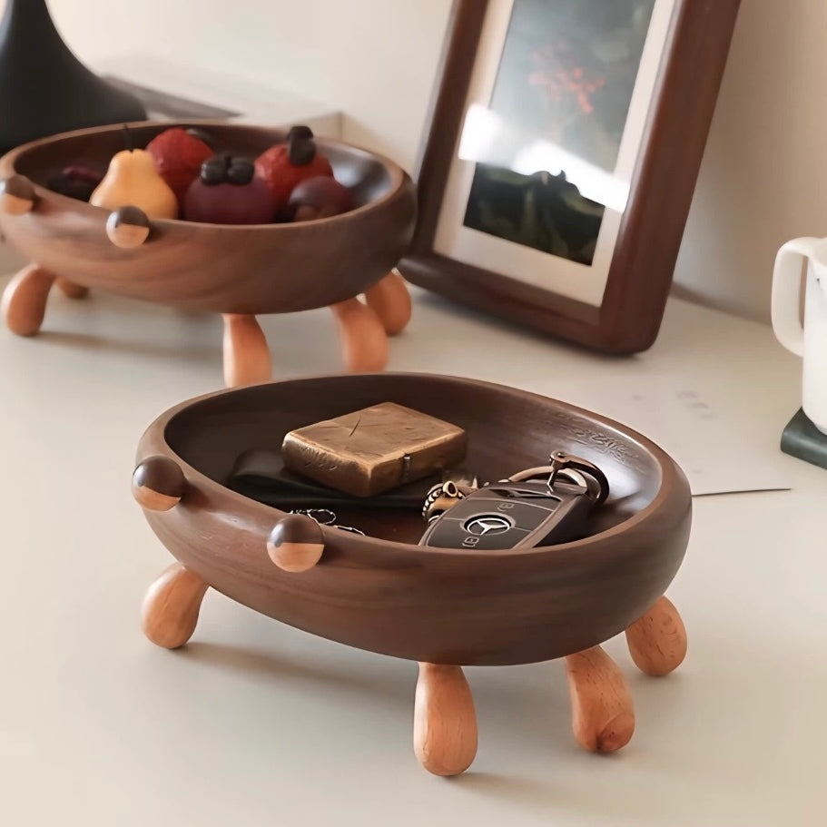 Solid walnut catchall tray with cute crab design